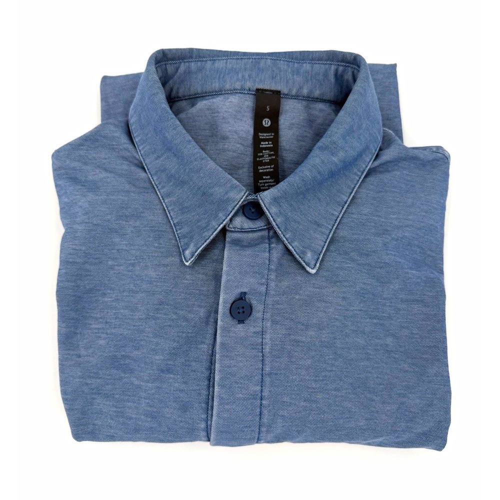 Lululemon Commission Long Sleeve Shirt Mens Small Blue Stretch Button Down